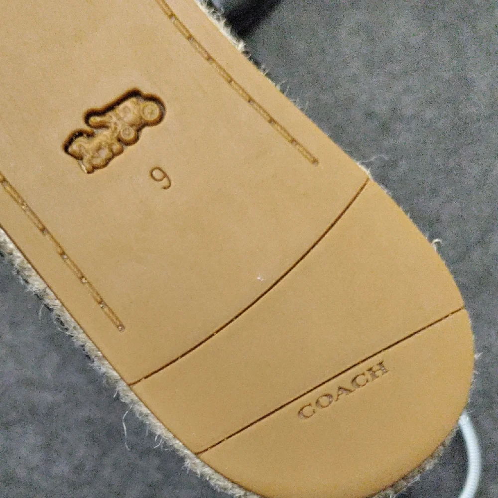 Coach "Carley" Signature Black Leather Espadrille Flats #C6763 - Picture 9 of 12